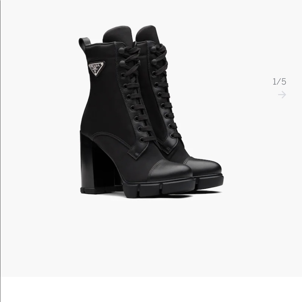 Prada Black Leather Lace-Up Platform Ankle Boots